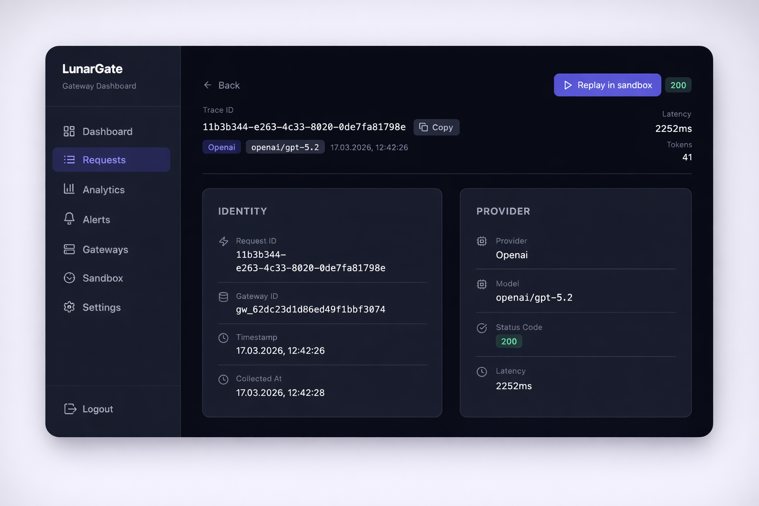 LunarGate request detail screenshot